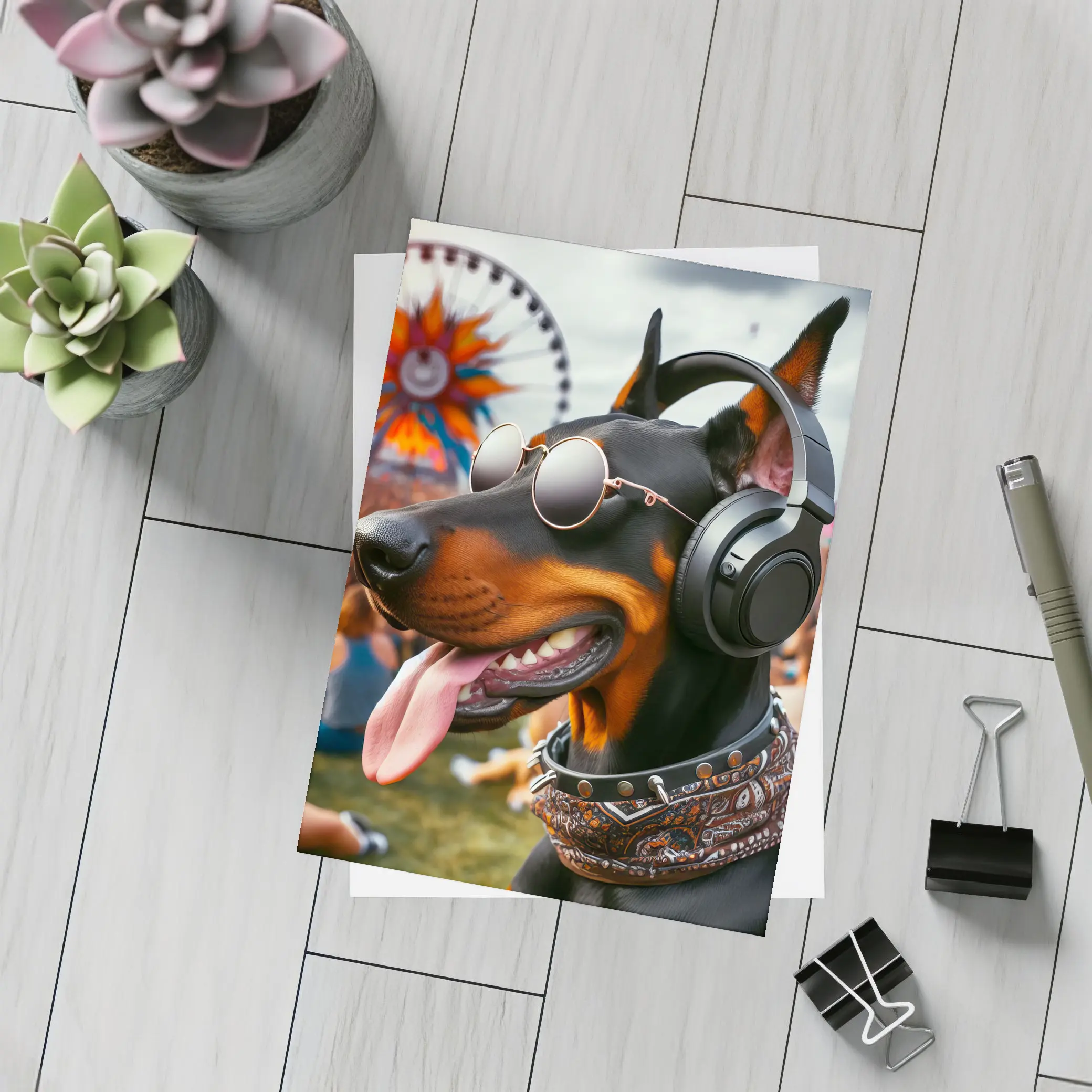 Doberman Pinscher Dog At Music Festival – Postcards