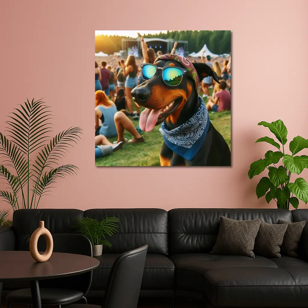 Doberman Dog Sunglasses Bandana Music Festival – Wall Art