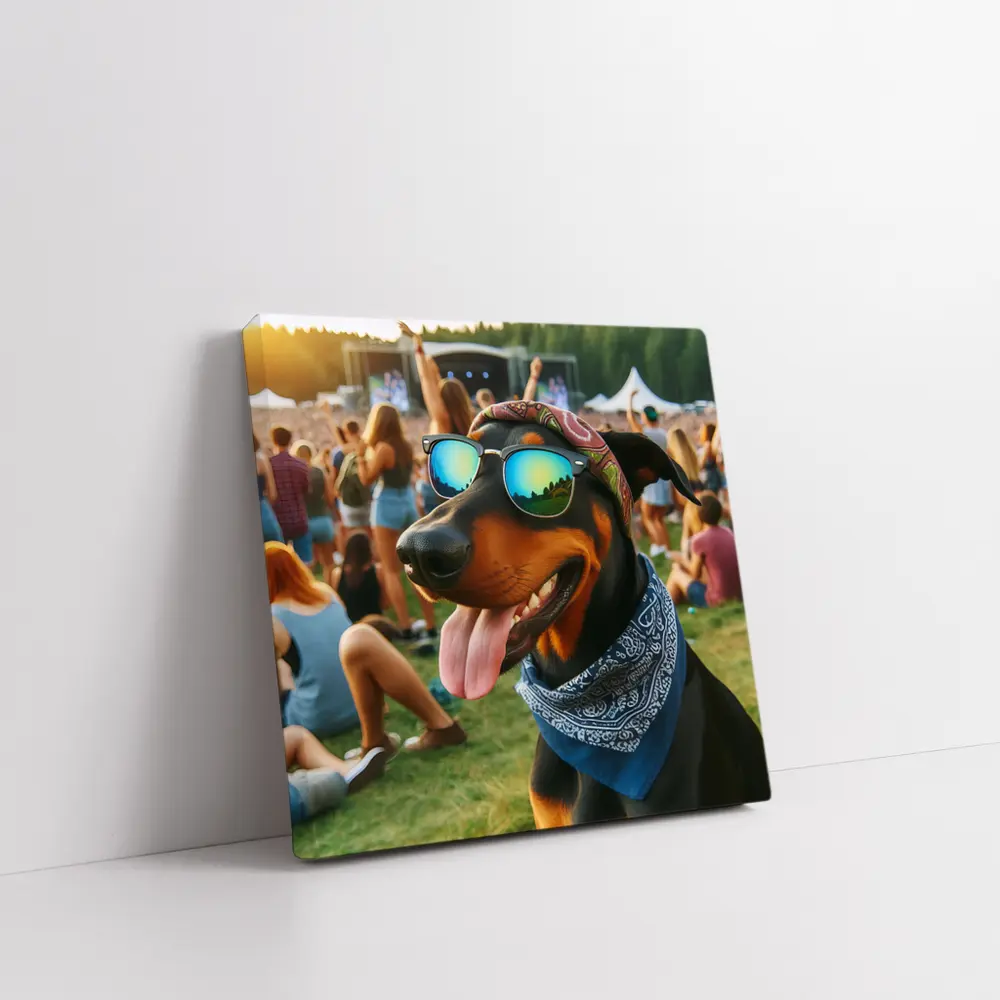 Doberman Dog Sunglasses Bandana Music Festival – Wall Art