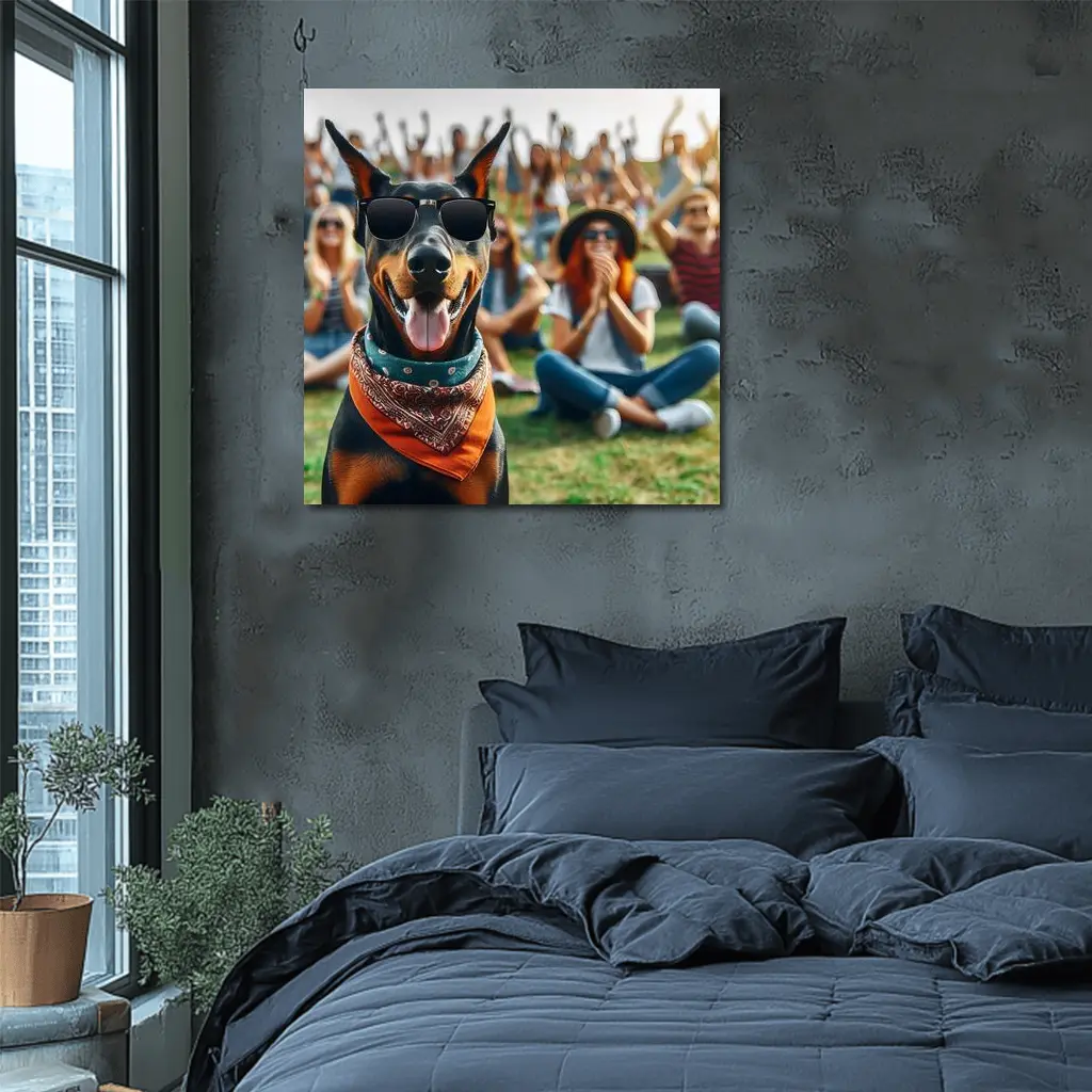 Cool Doberman Sunglasses Bandana Outdoor Crowd – Wall Art