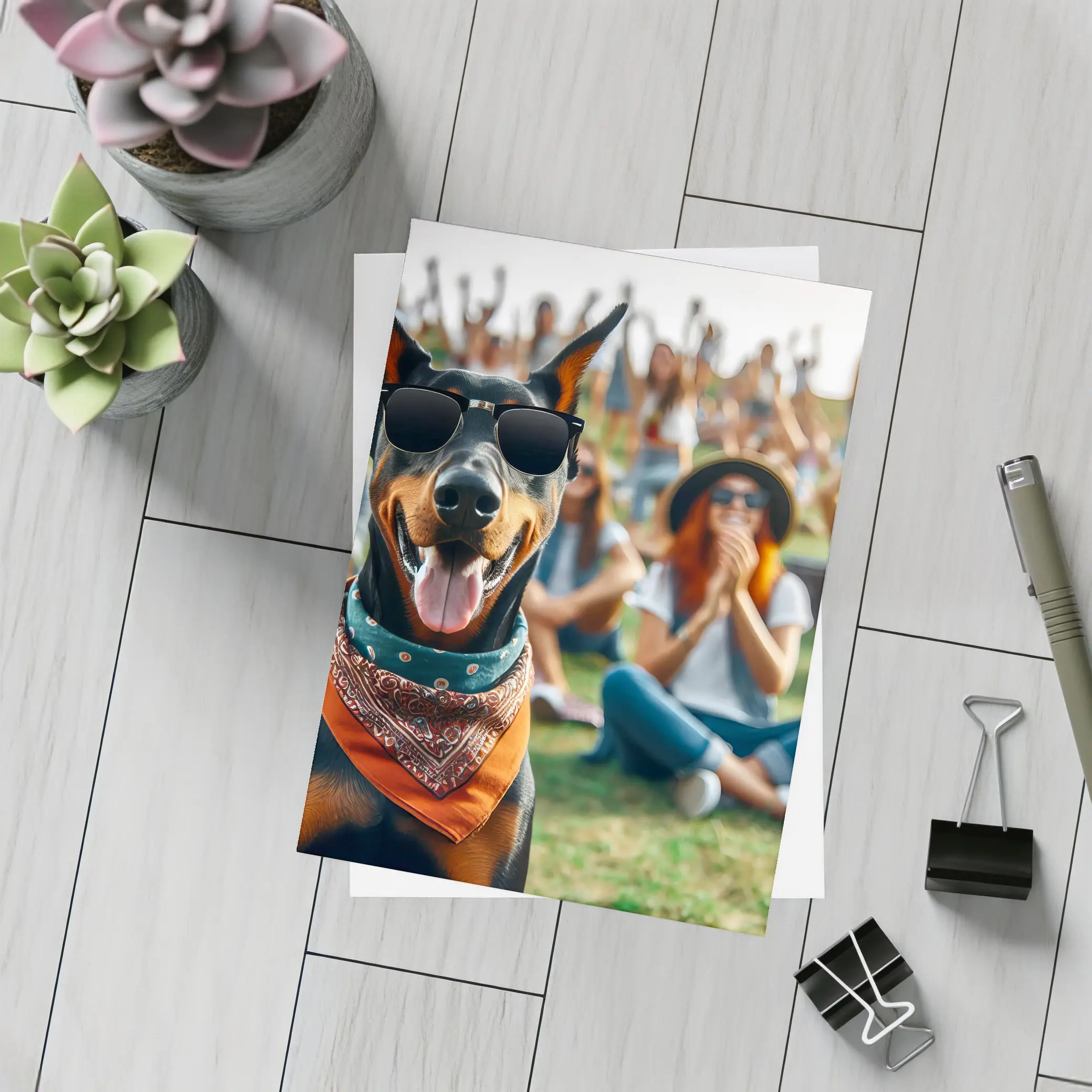 Cool Doberman Sunglasses Bandana Outdoor Crowd – Postcards
