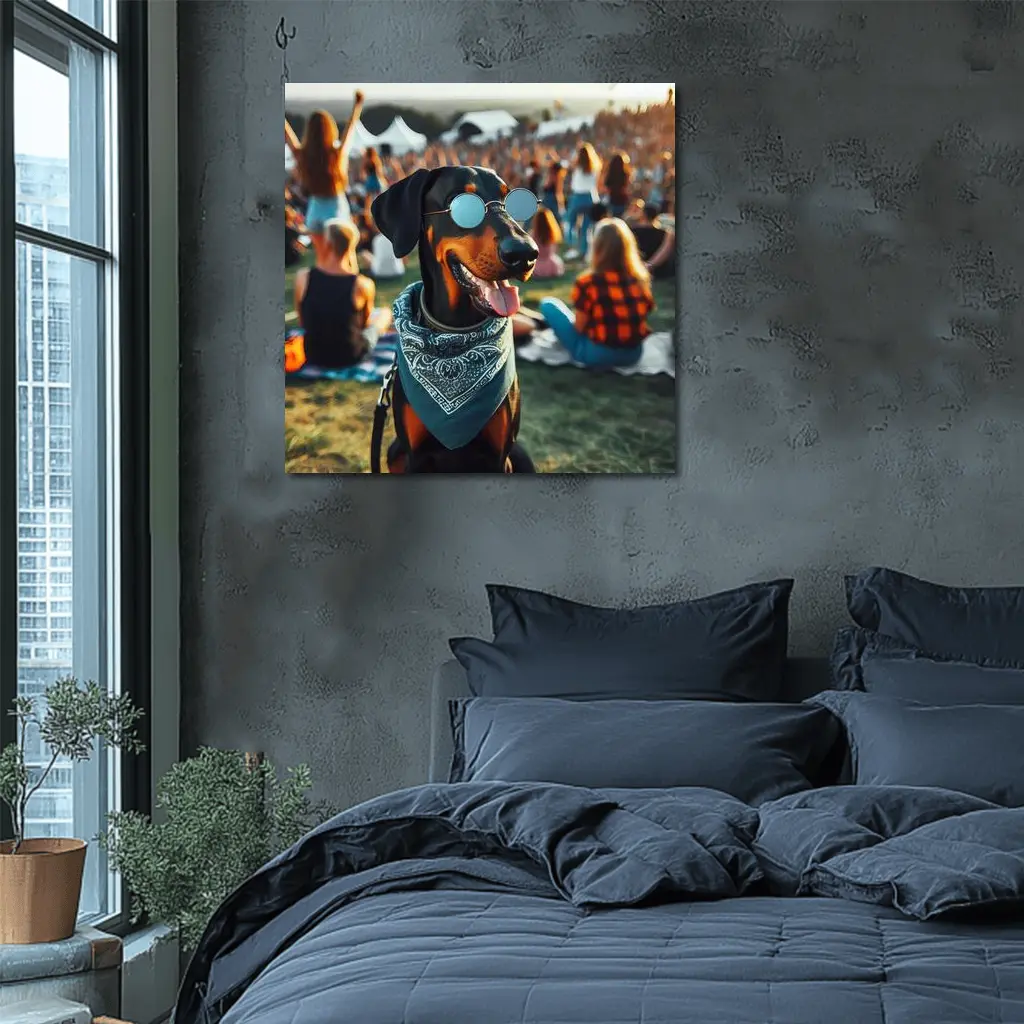 Doberman Pinscher Sunglasses Bandana Music Festival – Wall Art