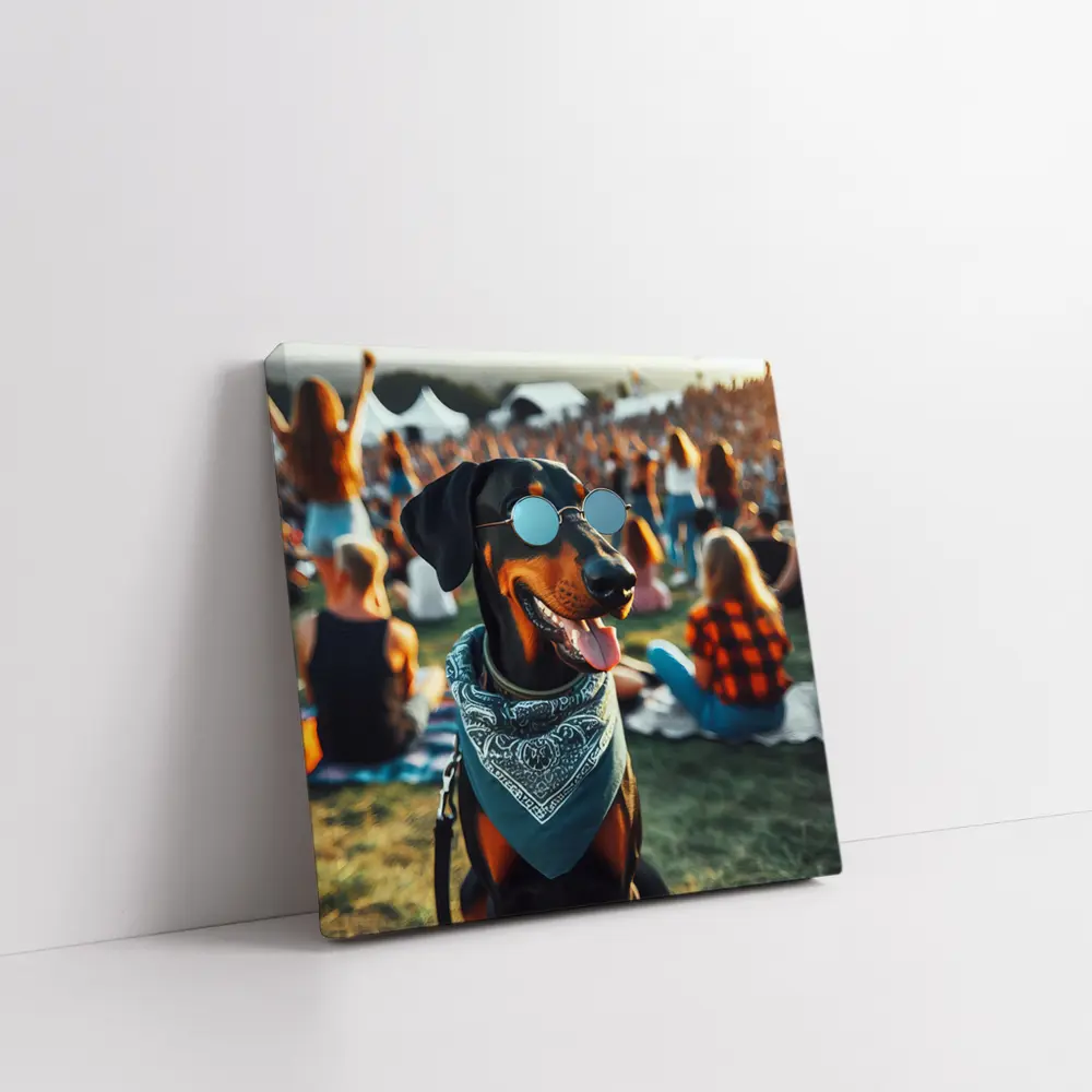 Doberman Pinscher Sunglasses Bandana Music Festival – Wall Art