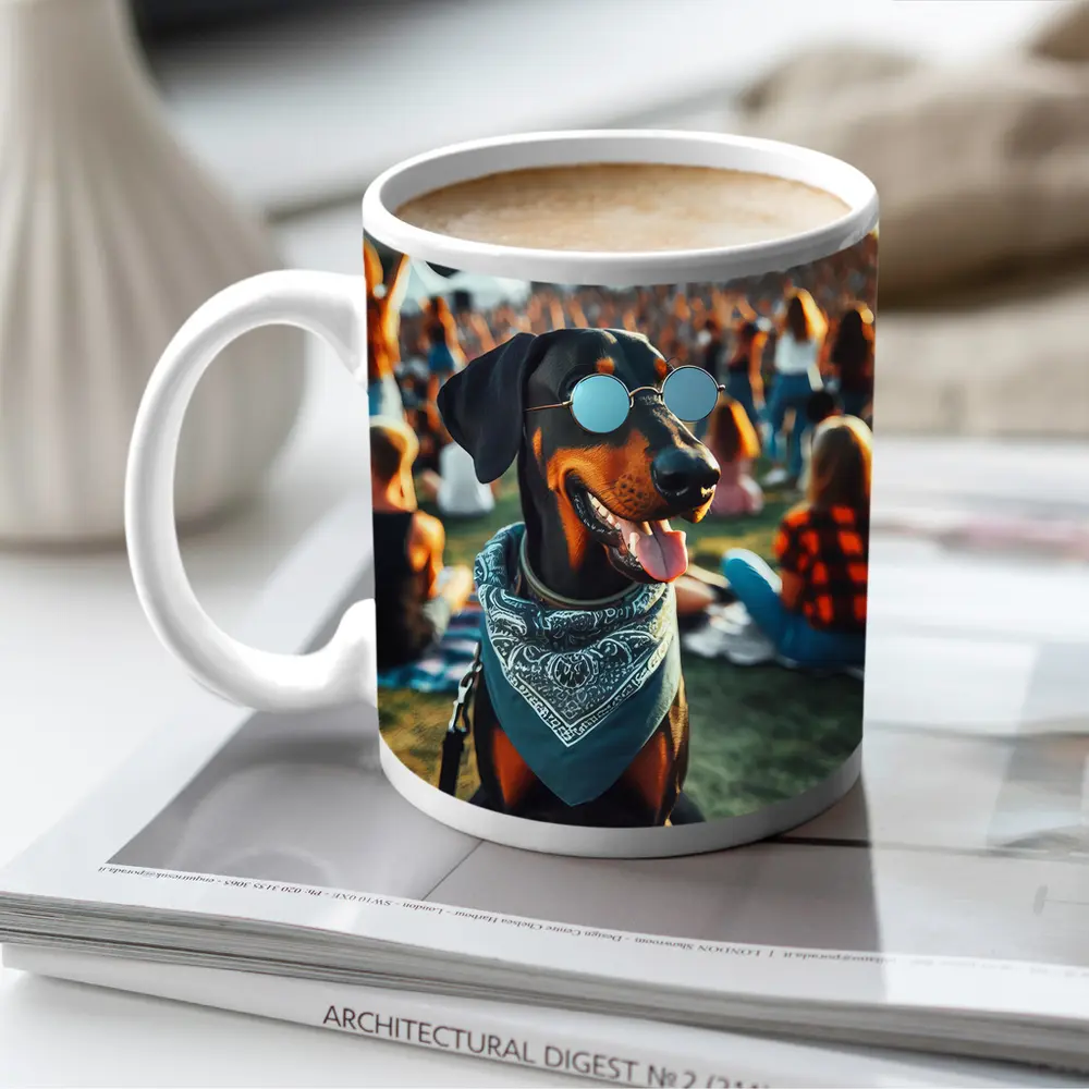 Doberman Pinscher Sunglasses Bandana Music Festival – Mugs