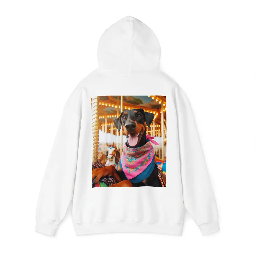 Happy Doberman Pinscher at Colorful Carousel – Hoodies