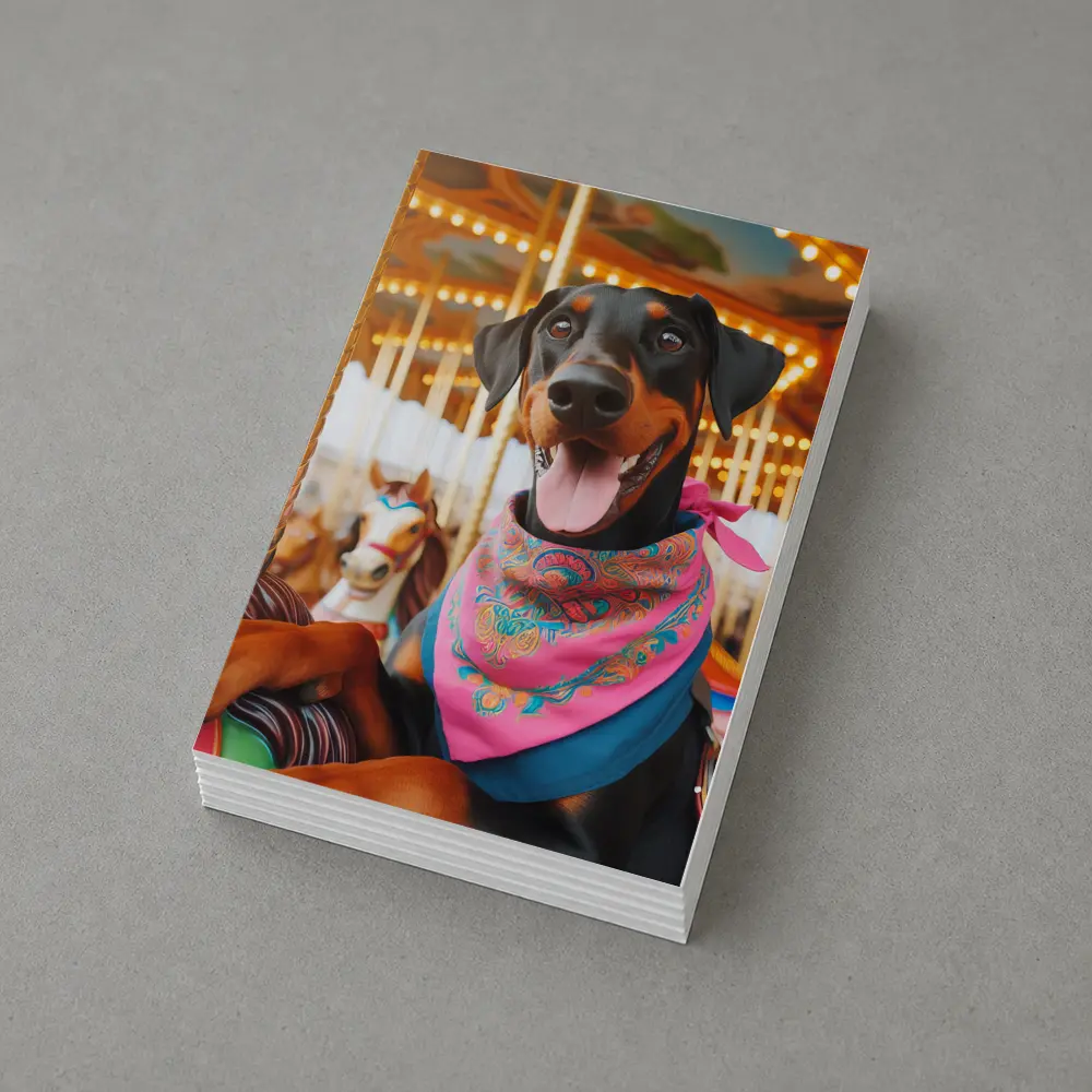 Happy Doberman Pinscher at Colorful Carousel – Postcards