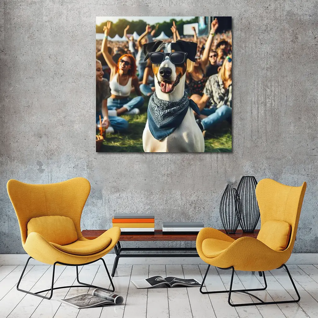 Cool Dog Sunglasses Bandana Music Festival Crowd – Wall Art