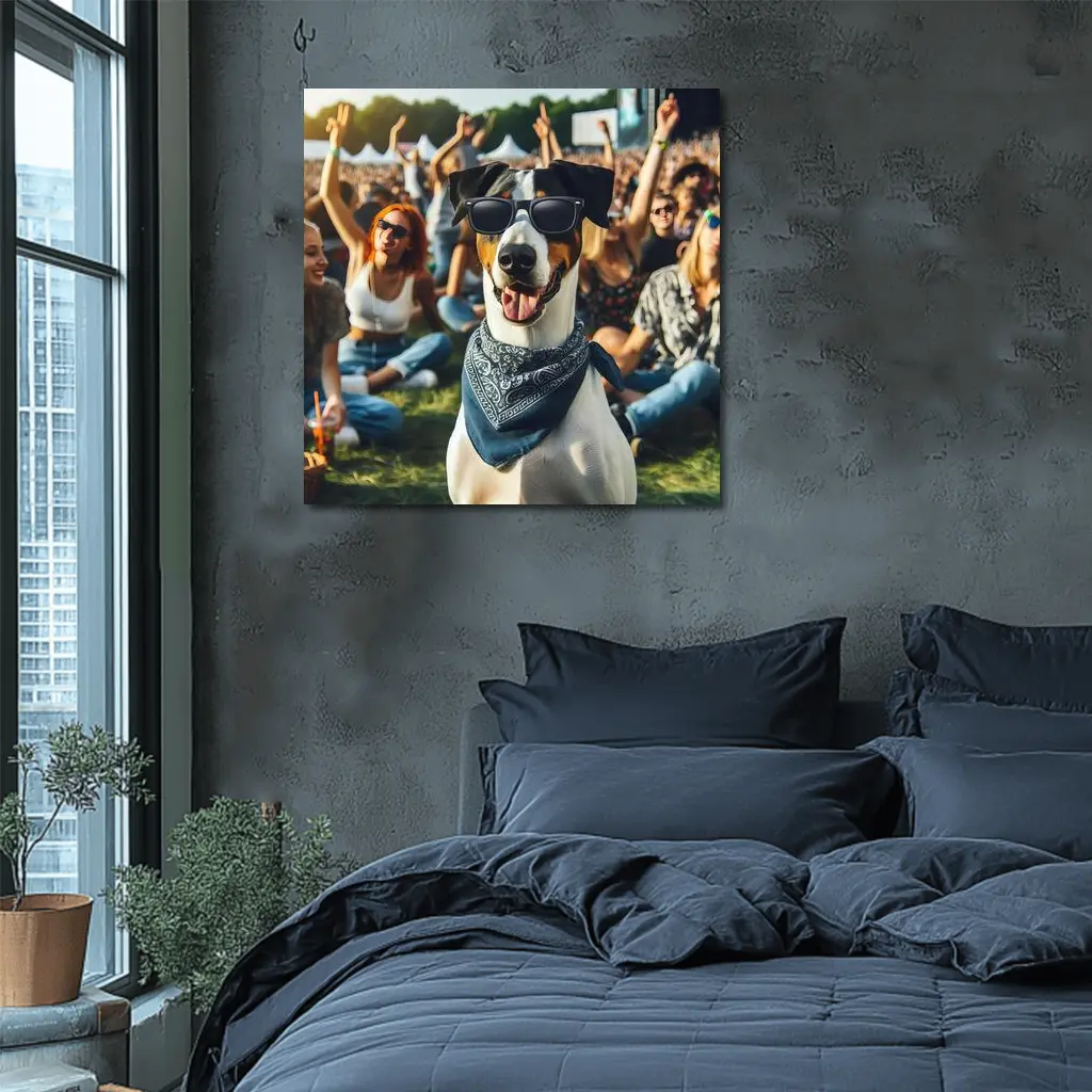 Cool Dog Sunglasses Bandana Music Festival Crowd – Wall Art