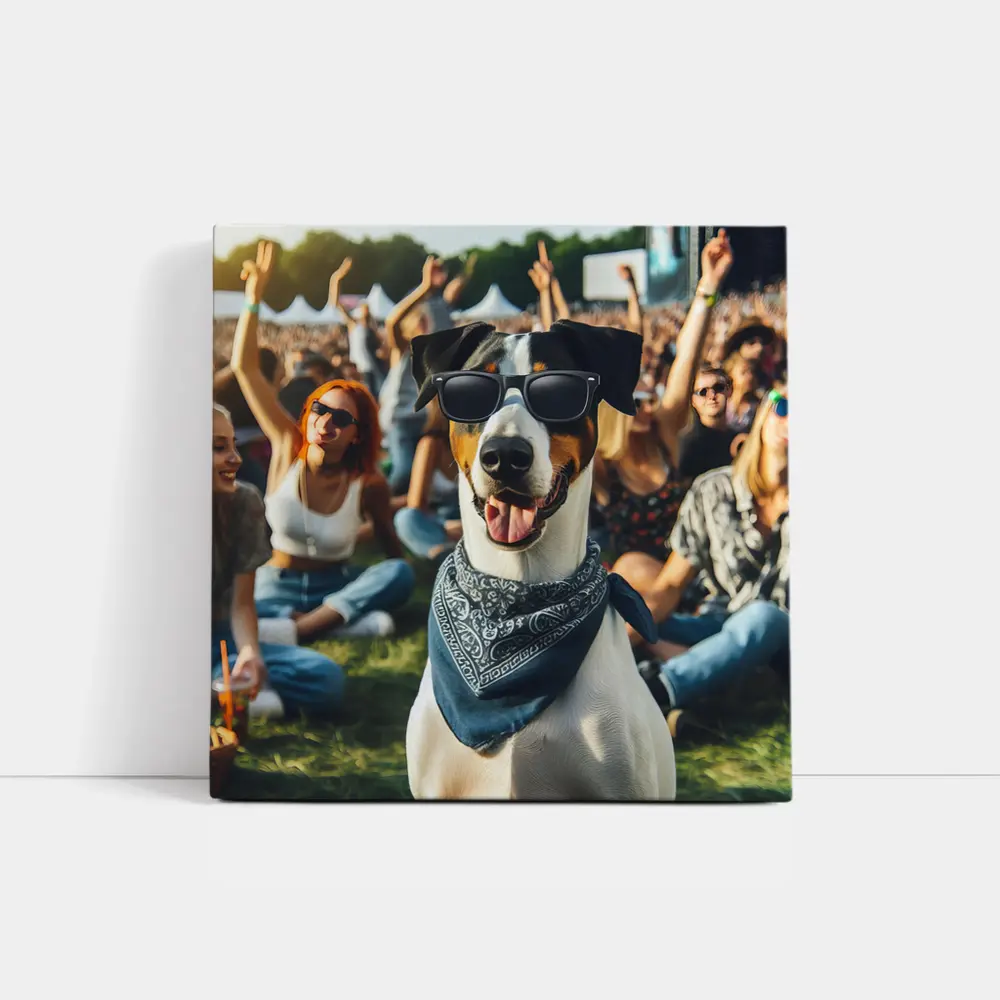 Cool Dog Sunglasses Bandana Music Festival Crowd – Wall Art