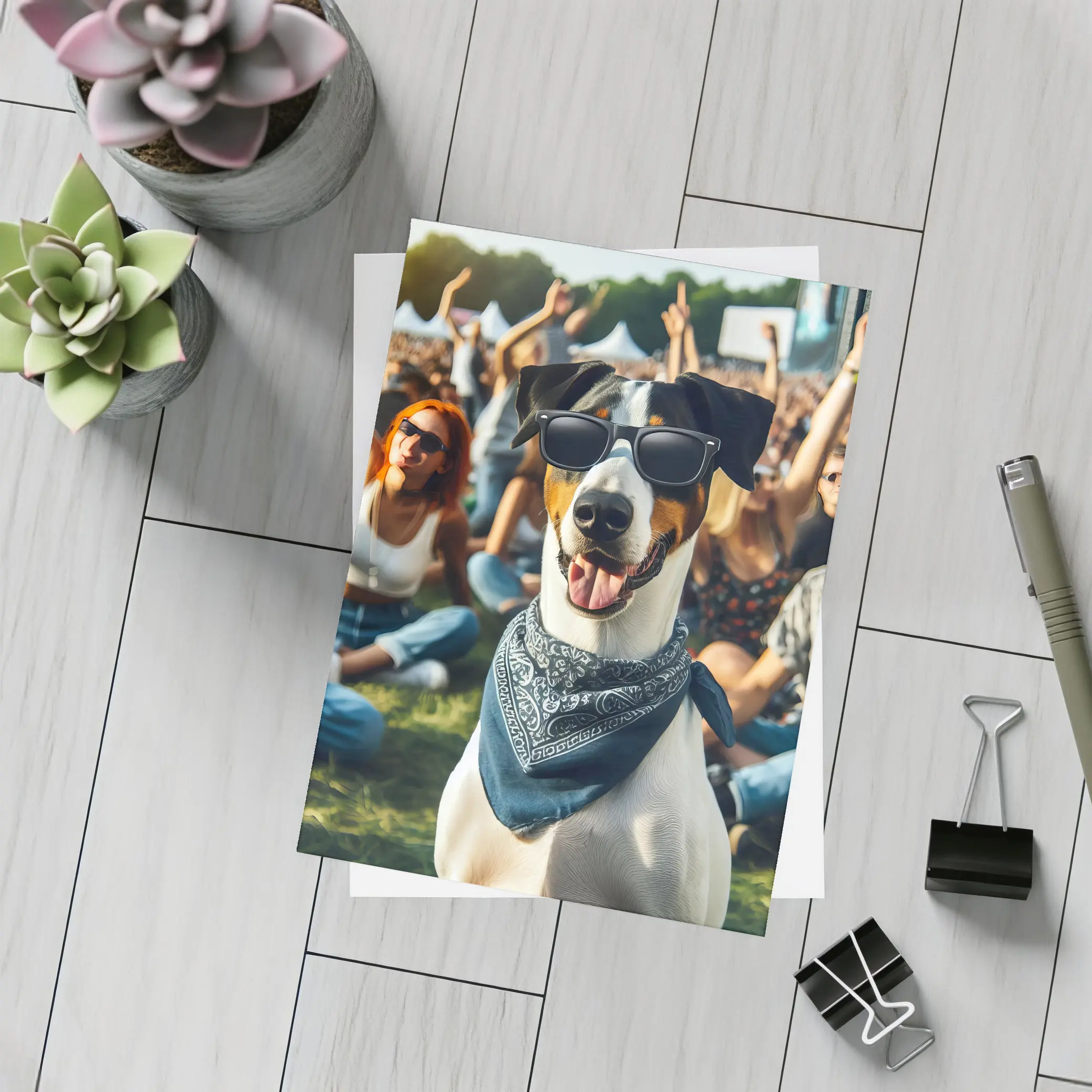Cool Dog Sunglasses Bandana Music Festival Crowd – Postcards