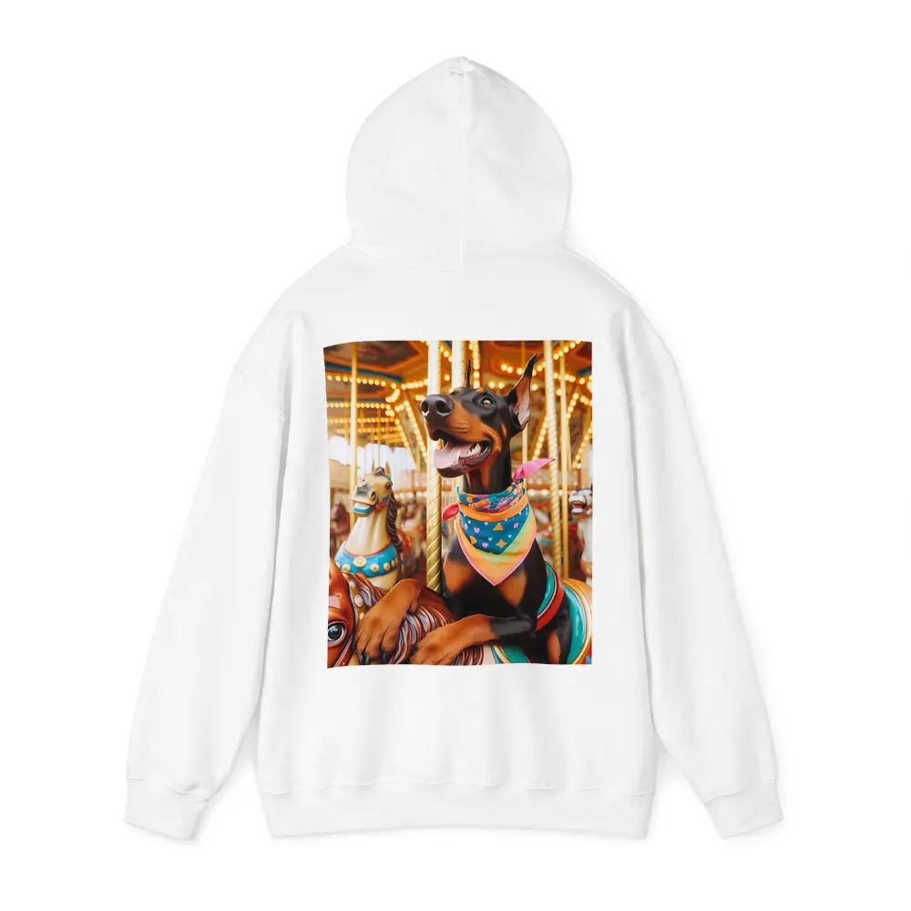 Doberman Pinscher Riding Colorful Carousel Horses – Hoodies