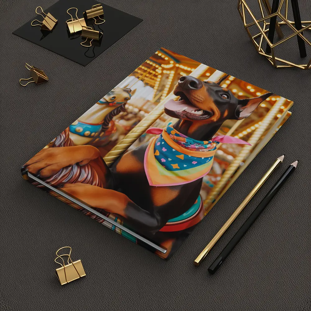 Doberman Pinscher Riding Colorful Carousel Horses – Notebooks