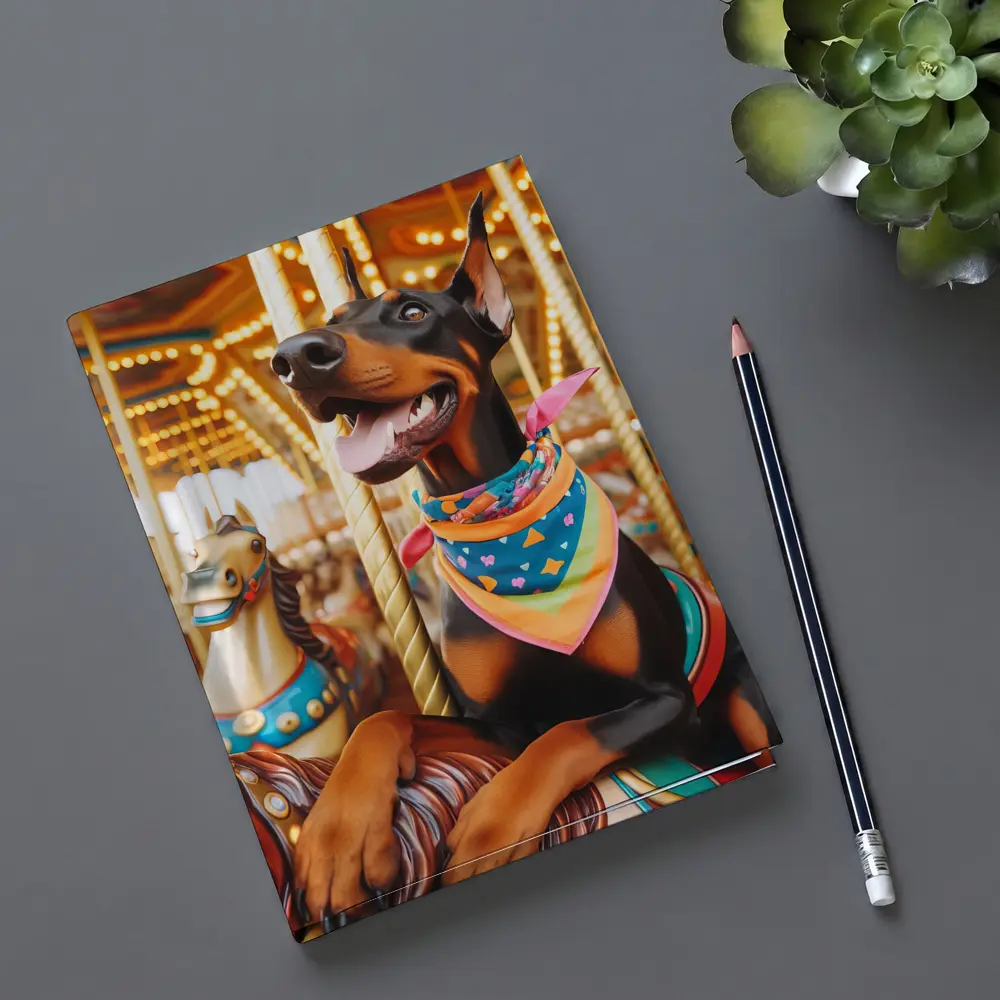 Doberman Pinscher Riding Colorful Carousel Horses – Notebooks