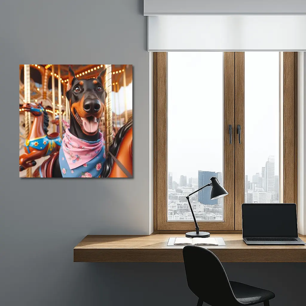 Happy Doberman Pinscher on Carousel Ride – Wall Art