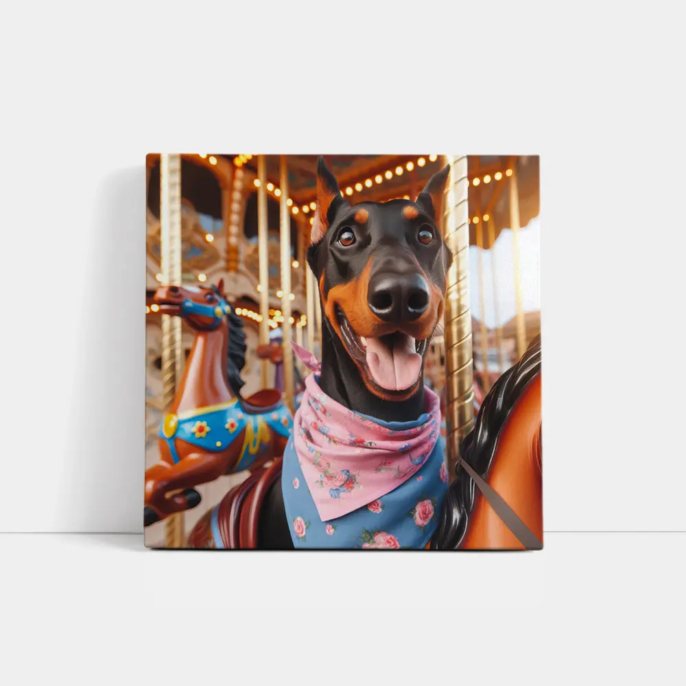 Happy Doberman Pinscher on Carousel Ride – Wall Art