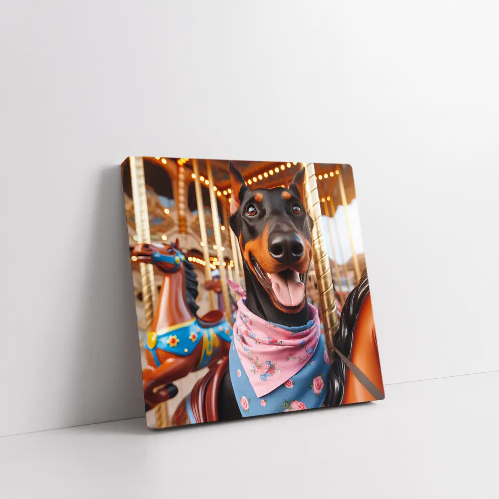 Happy Doberman Pinscher on Carousel Ride – Wall Art