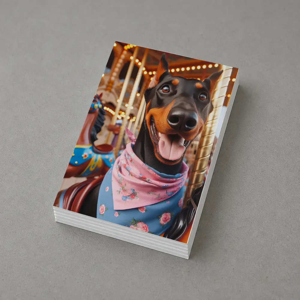 Happy Doberman Pinscher on Carousel Ride – Postcards