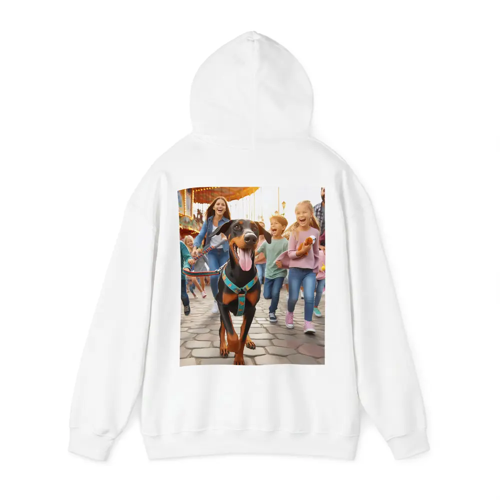Doberman Pinscher Running With Happy Family – Hoodies