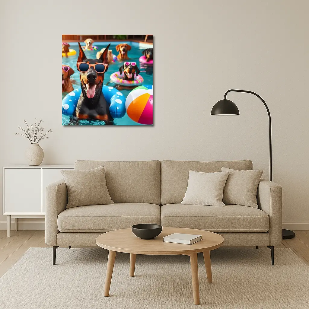 Doberman Dogs Pool Party Summer Fun – Wall Art