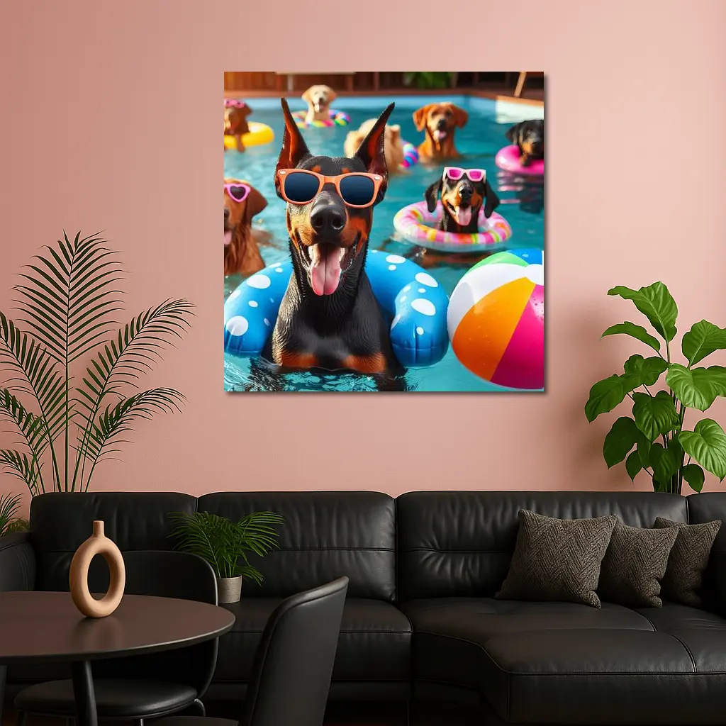 Doberman Dogs Pool Party Summer Fun – Wall Art