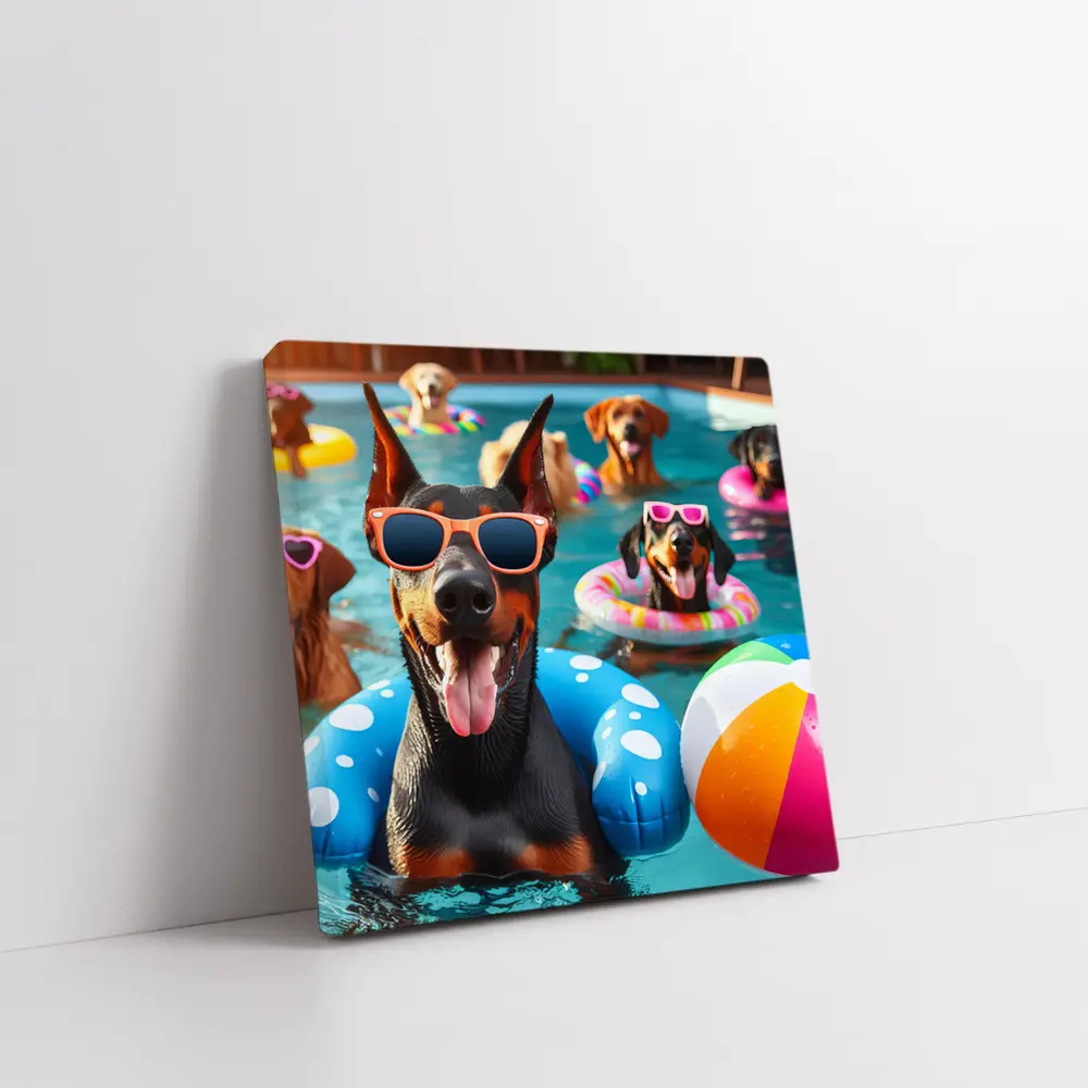 Doberman Dogs Pool Party Summer Fun – Wall Art