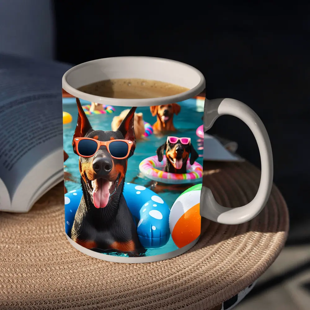 Doberman Dogs Pool Party Summer Fun – Mugs