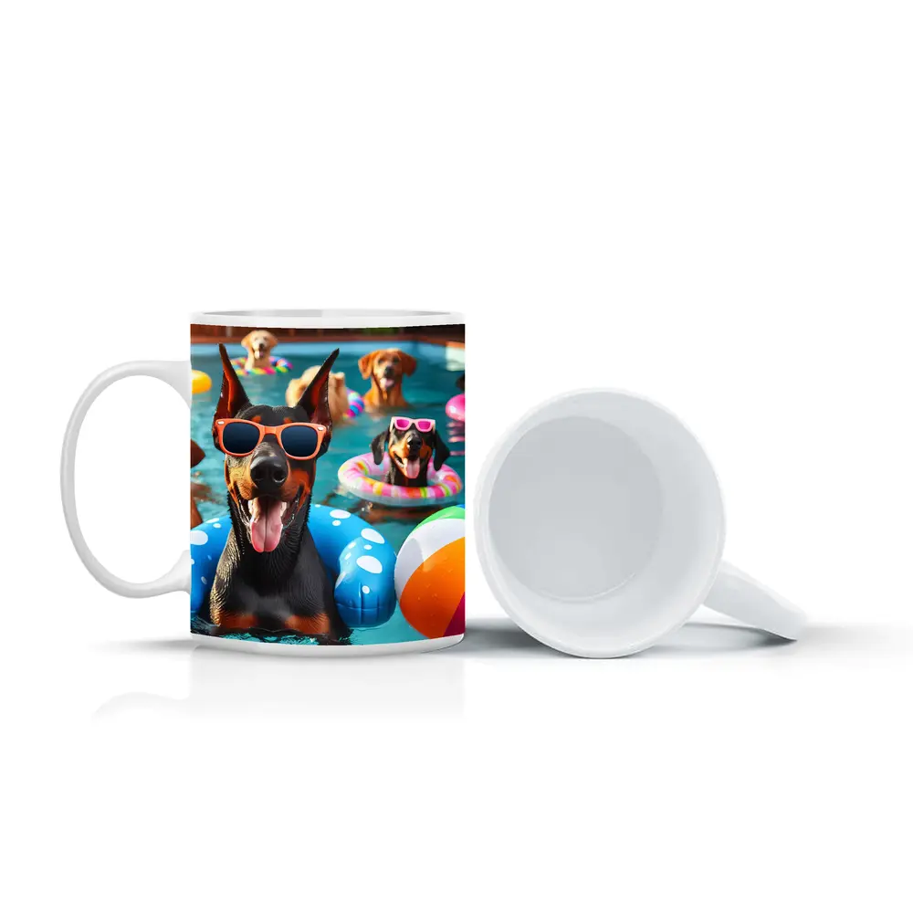 Doberman Dogs Pool Party Summer Fun – Mugs