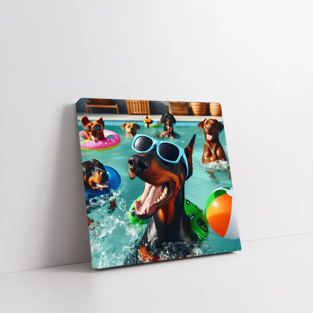 Doberman Pinscher Dogs Pool Party Summer – Wall Art