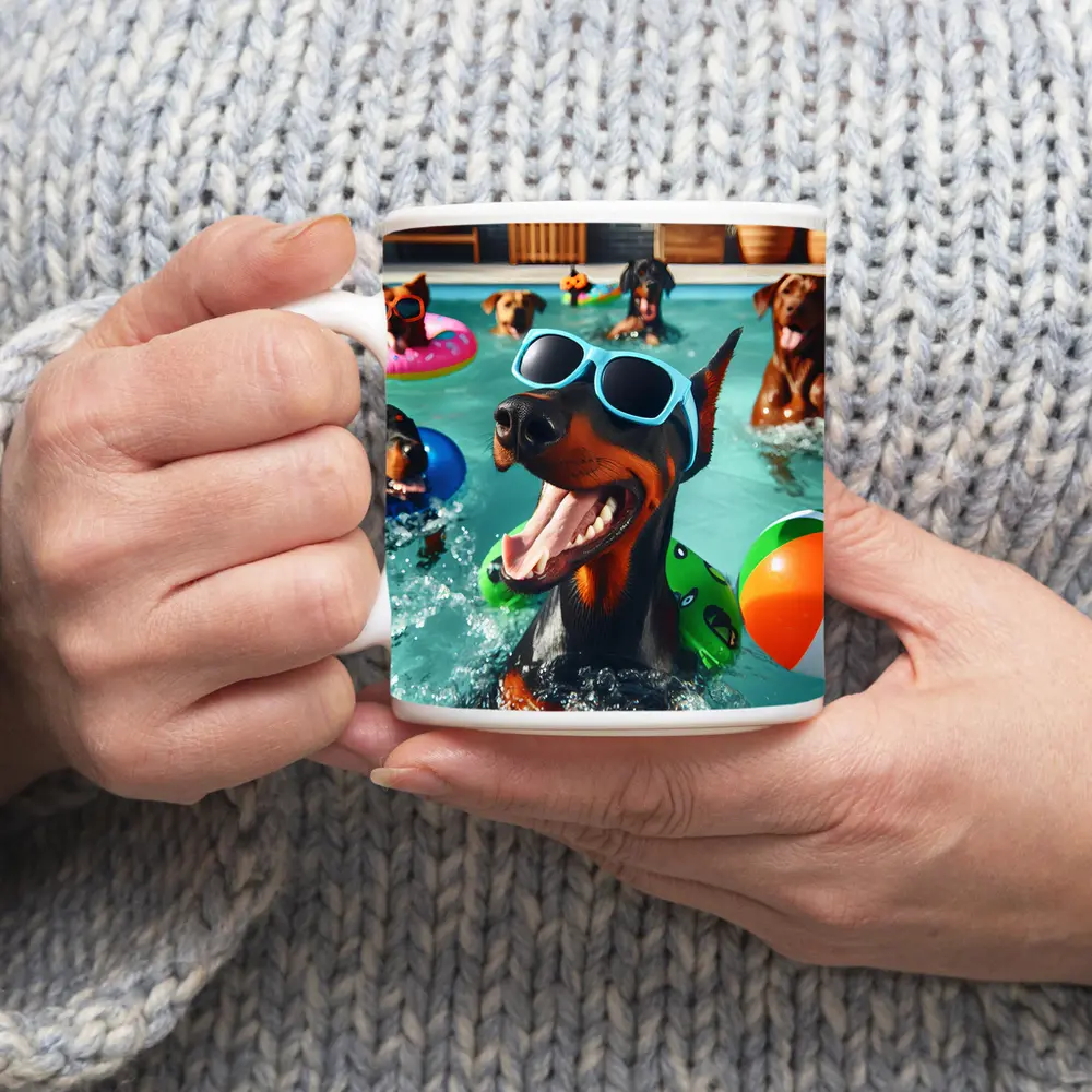 Doberman Pinscher Dogs Pool Party Summer – Mugs