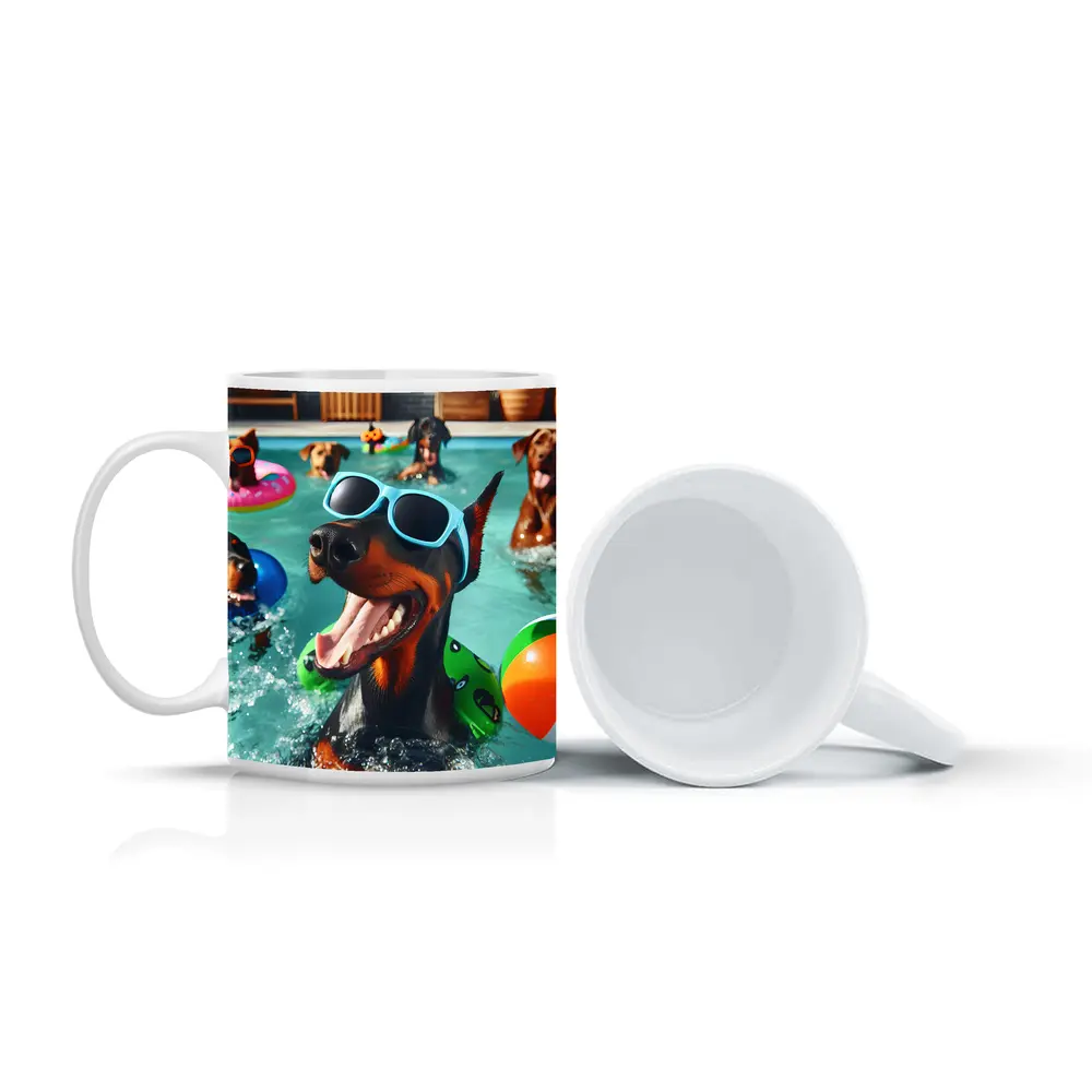 Doberman Pinscher Dogs Pool Party Summer – Mugs