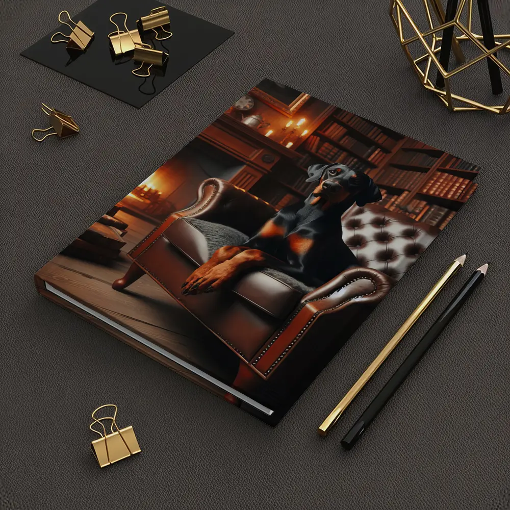 Doberman Pinscher Relaxing in Cozy Library – Notebooks