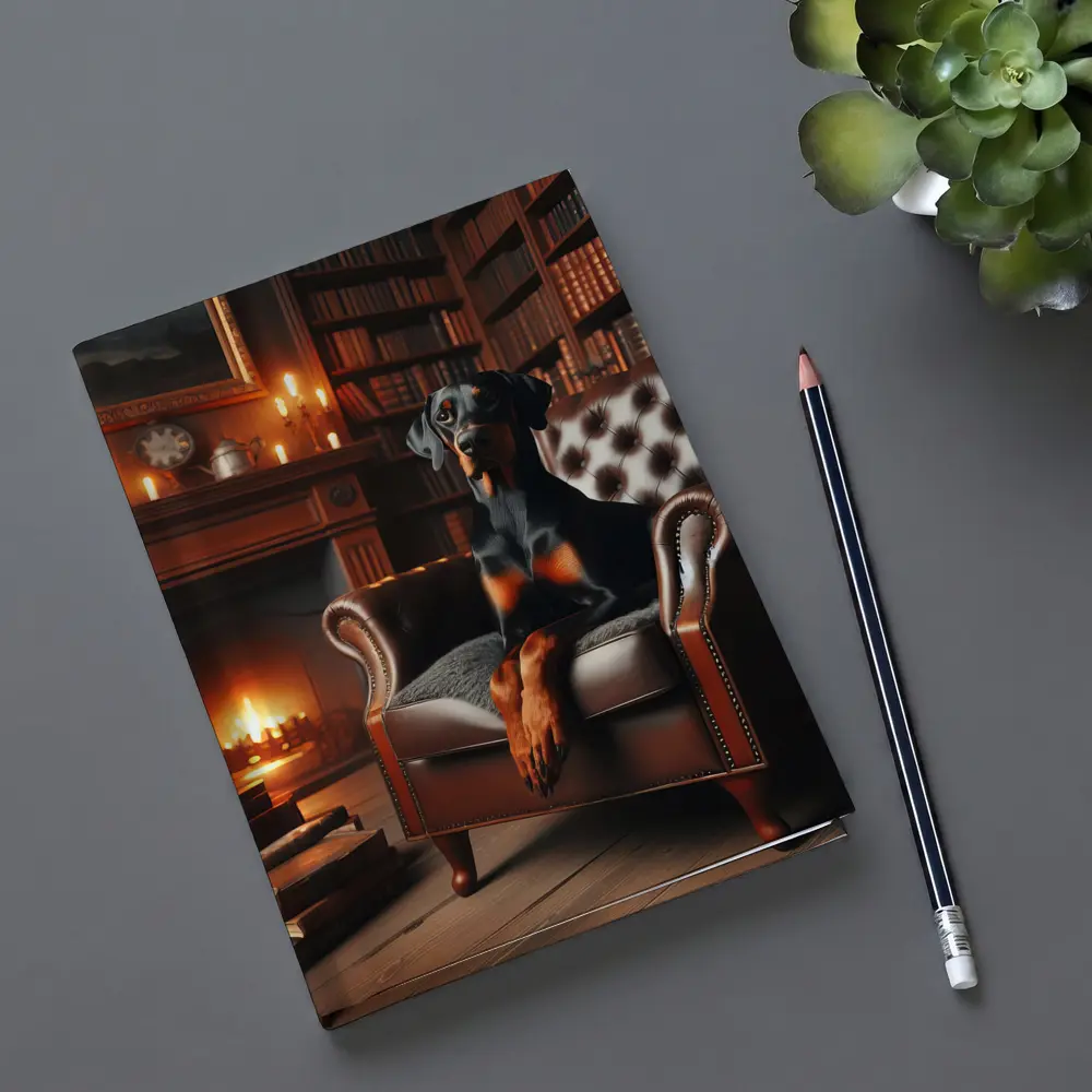 Doberman Pinscher Relaxing in Cozy Library – Notebooks