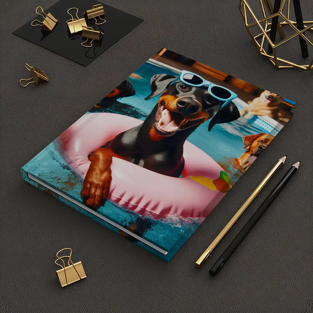 Doberman Pinscher Chilling in Pool Party – Notebooks