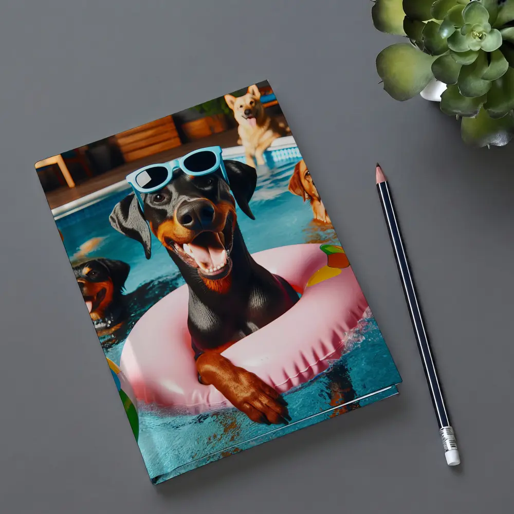 Doberman Pinscher Chilling in Pool Party – Notebooks