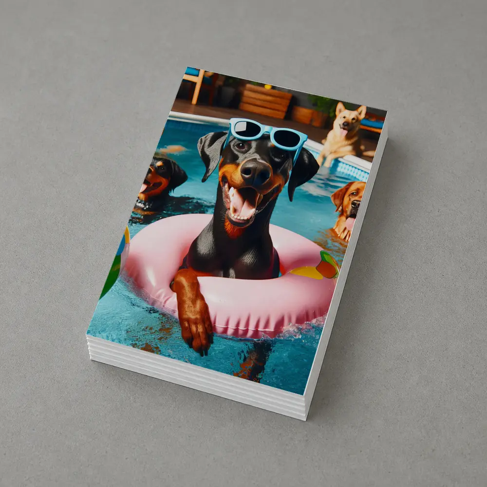 Doberman Pinscher Chilling in Pool Party – Postcards