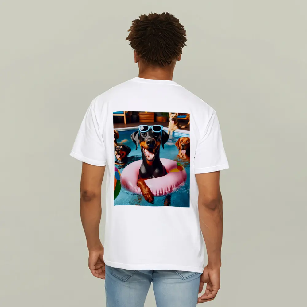 Doberman Pinscher Chilling in Pool Party – T-Shirts