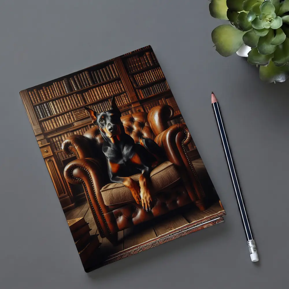 Doberman Pinscher In Cozy Library Armchair – Notebooks
