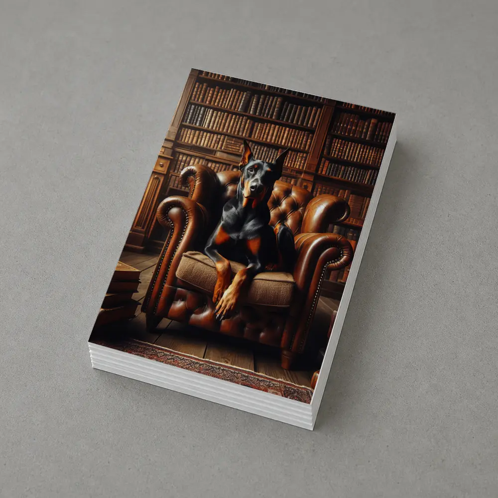 Doberman Pinscher In Cozy Library Armchair – Postcards