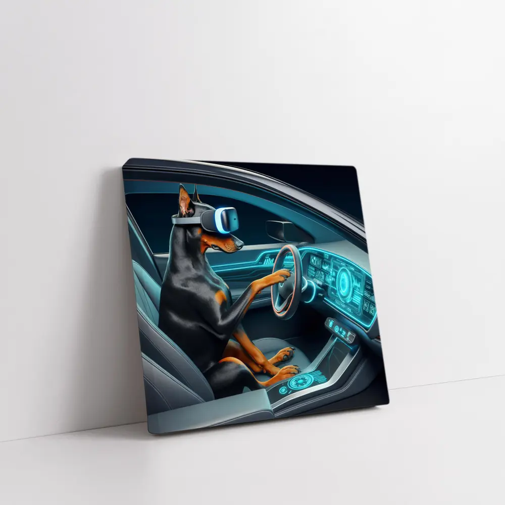 Doberman Driving Futuristic Car VR Headset – Wall Art