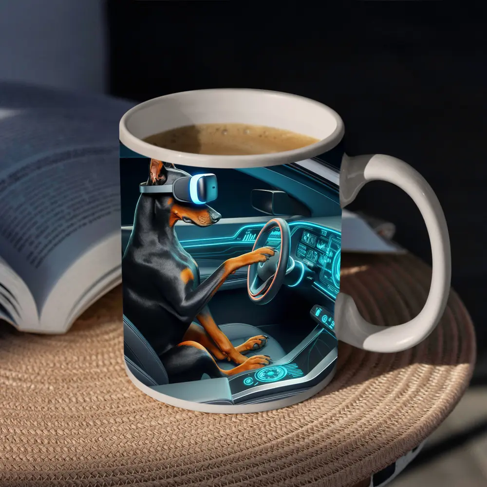 Doberman Driving Futuristic Car VR Headset – Mugs