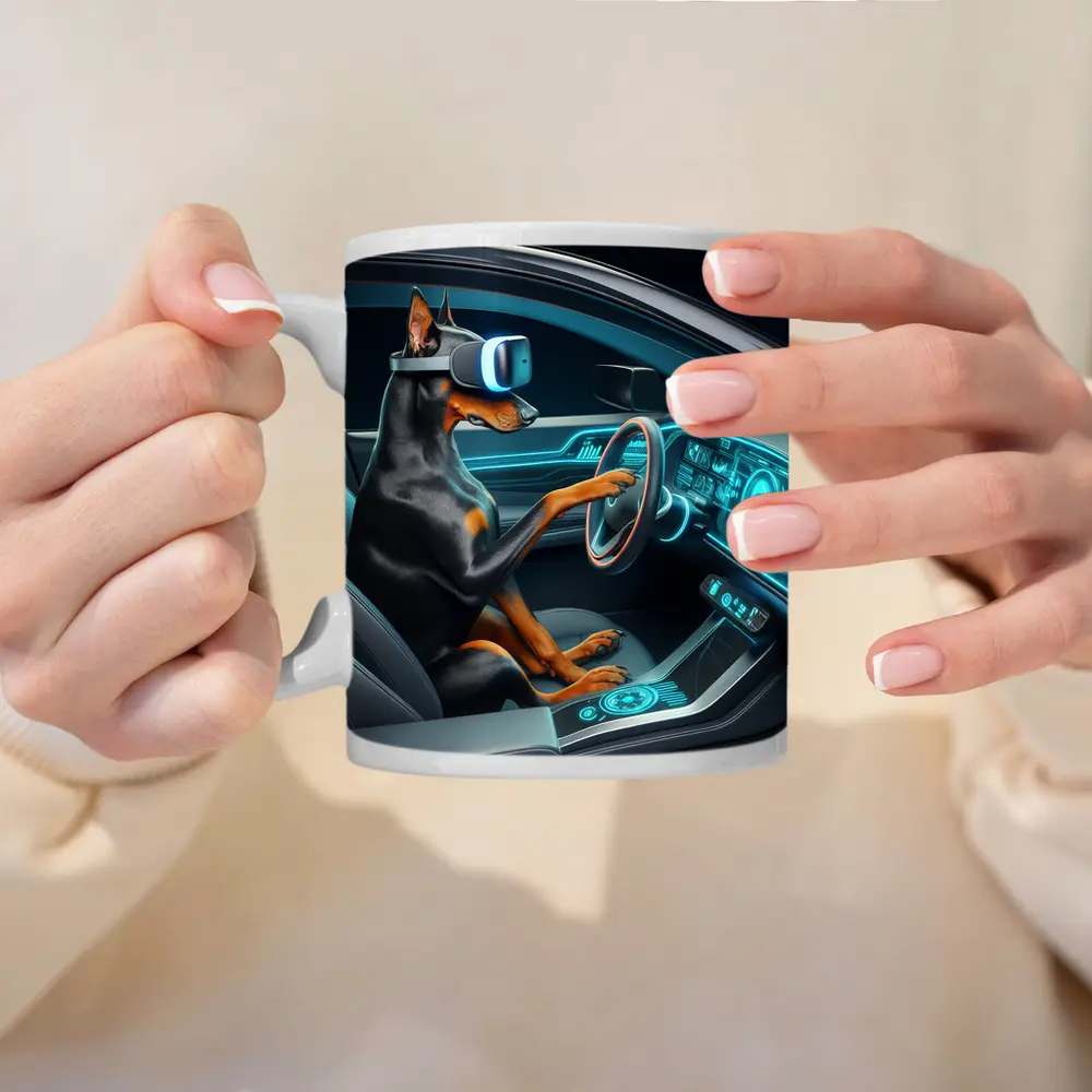 Doberman Driving Futuristic Car VR Headset – Mugs