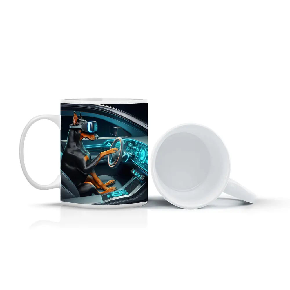 Doberman Driving Futuristic Car VR Headset – Mugs
