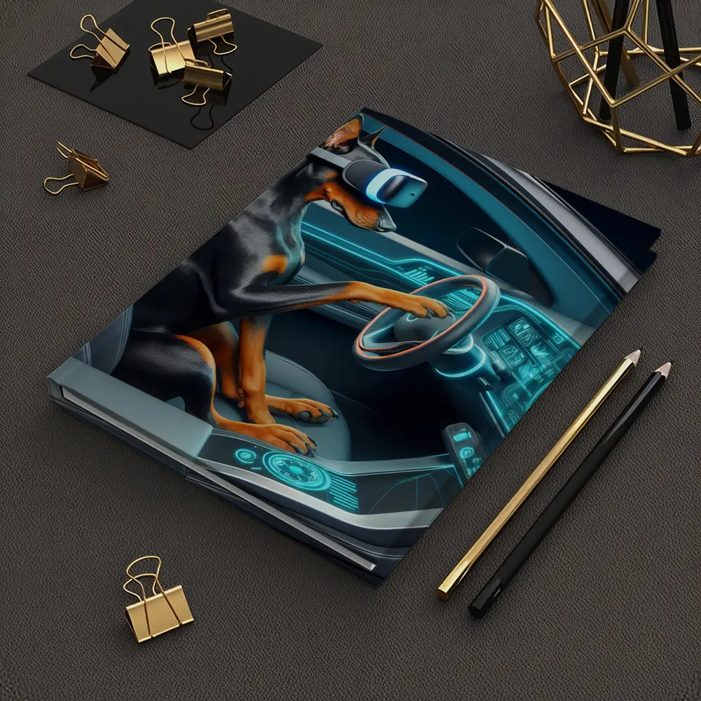Doberman Driving Futuristic Car VR Headset – Notebooks