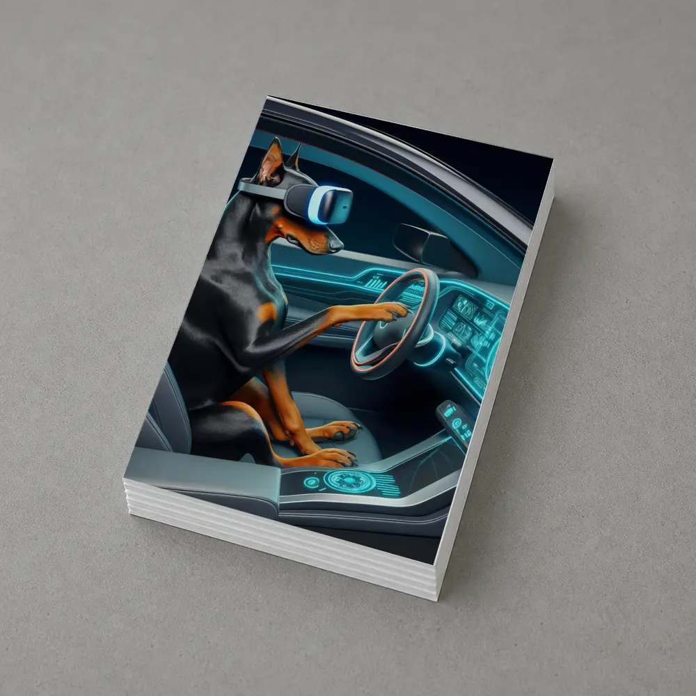 Doberman Driving Futuristic Car VR Headset – Postcards