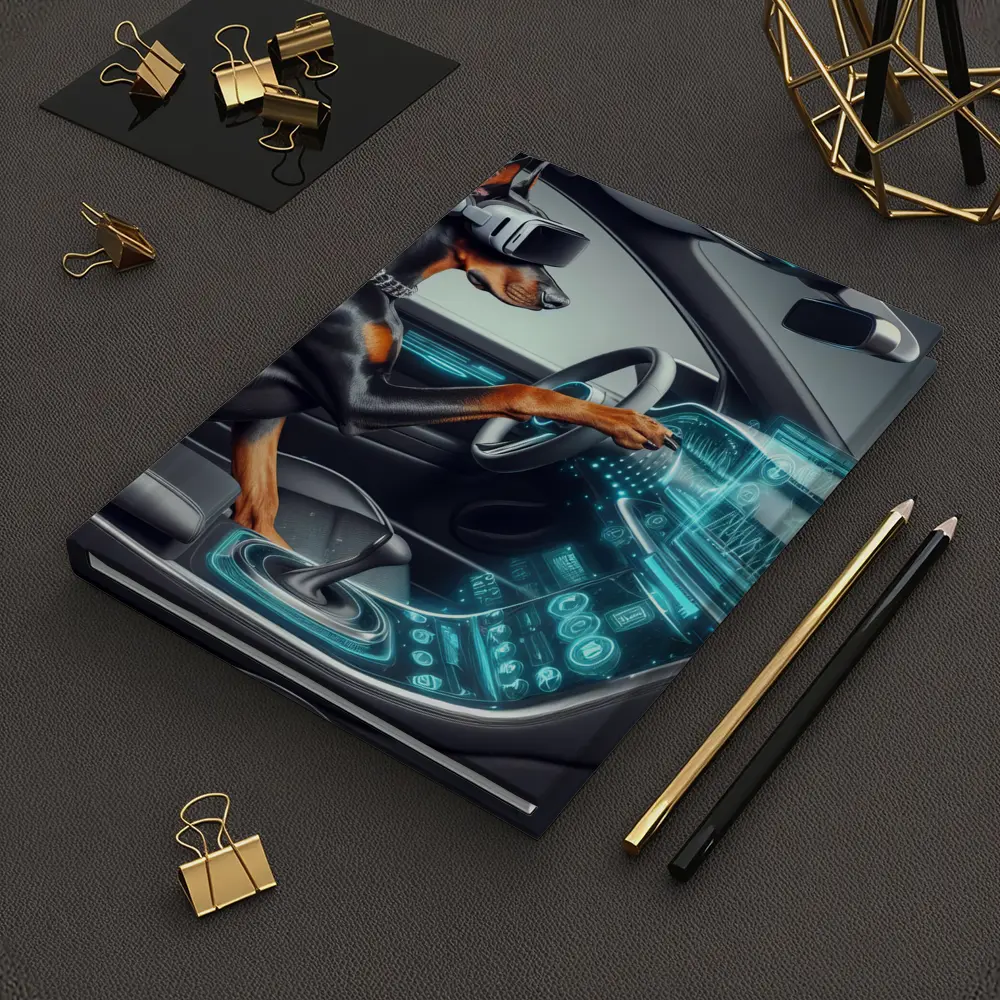 Doberman Pinscher Driving Futuristic Car Interior – Notebooks