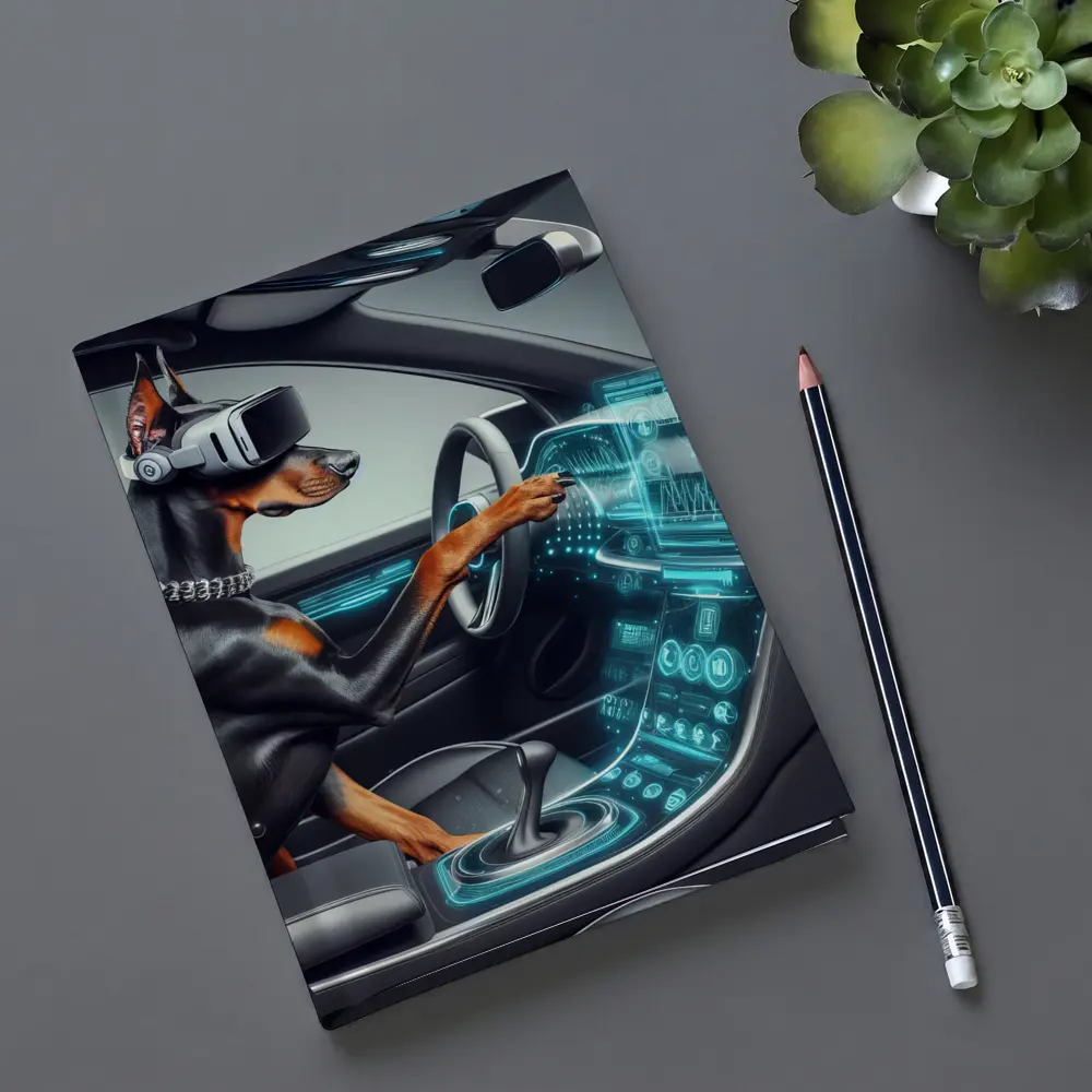 Doberman Pinscher Driving Futuristic Car Interior – Notebooks