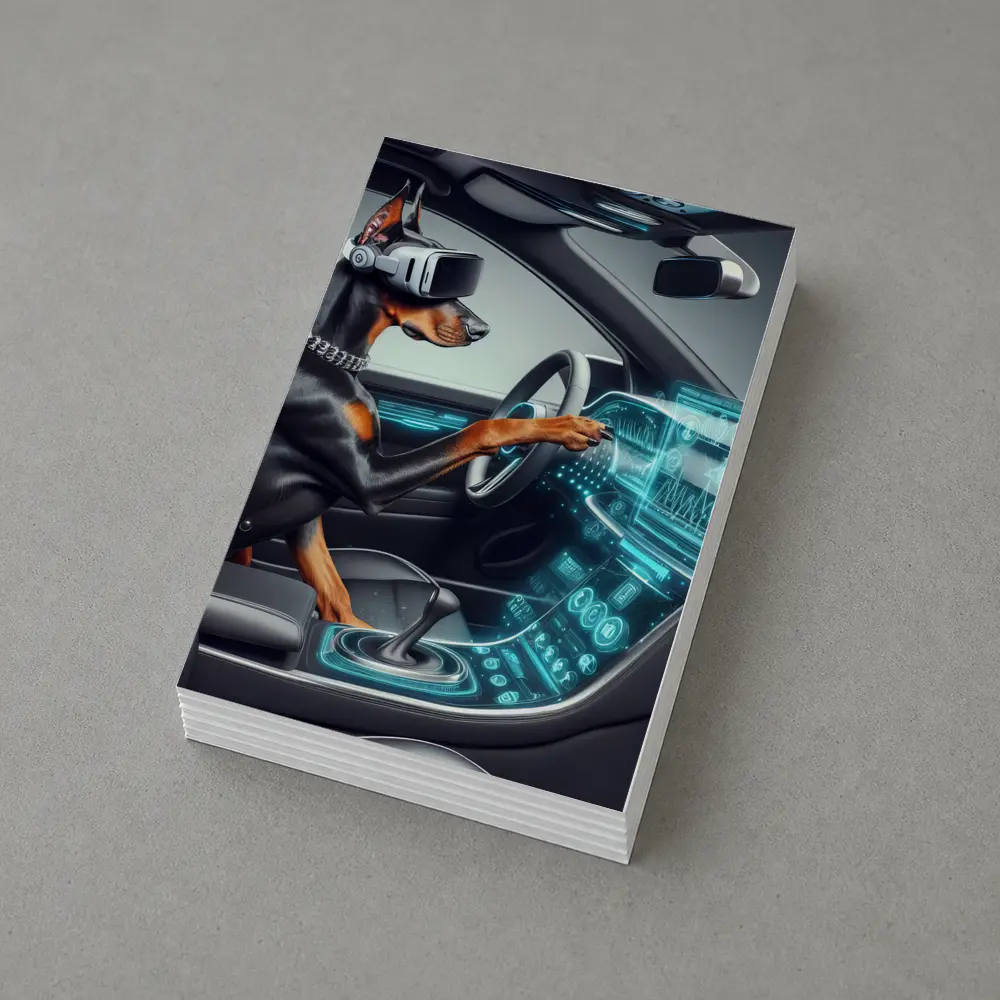 Doberman Pinscher Driving Futuristic Car Interior – Postcards