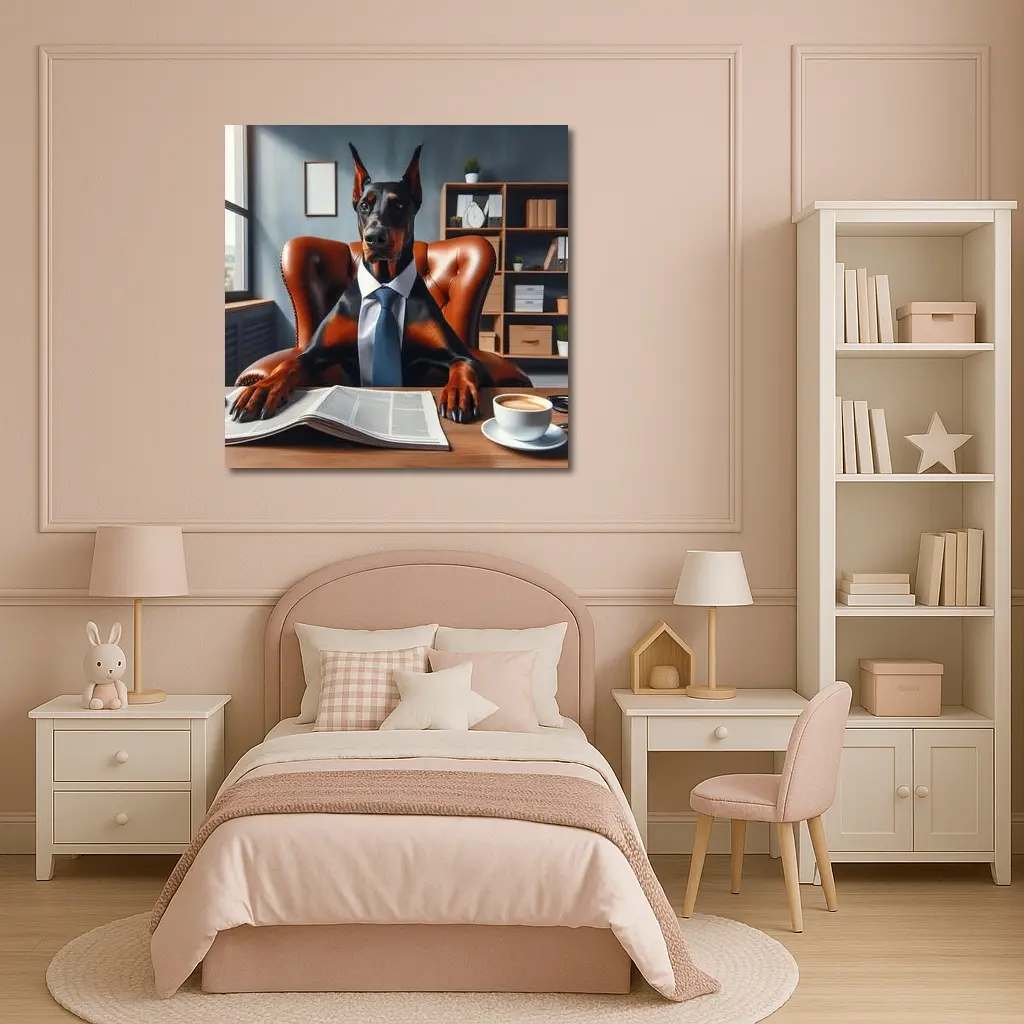 Doberman Pinscher Boss Office Suit Portrait – Wall Art