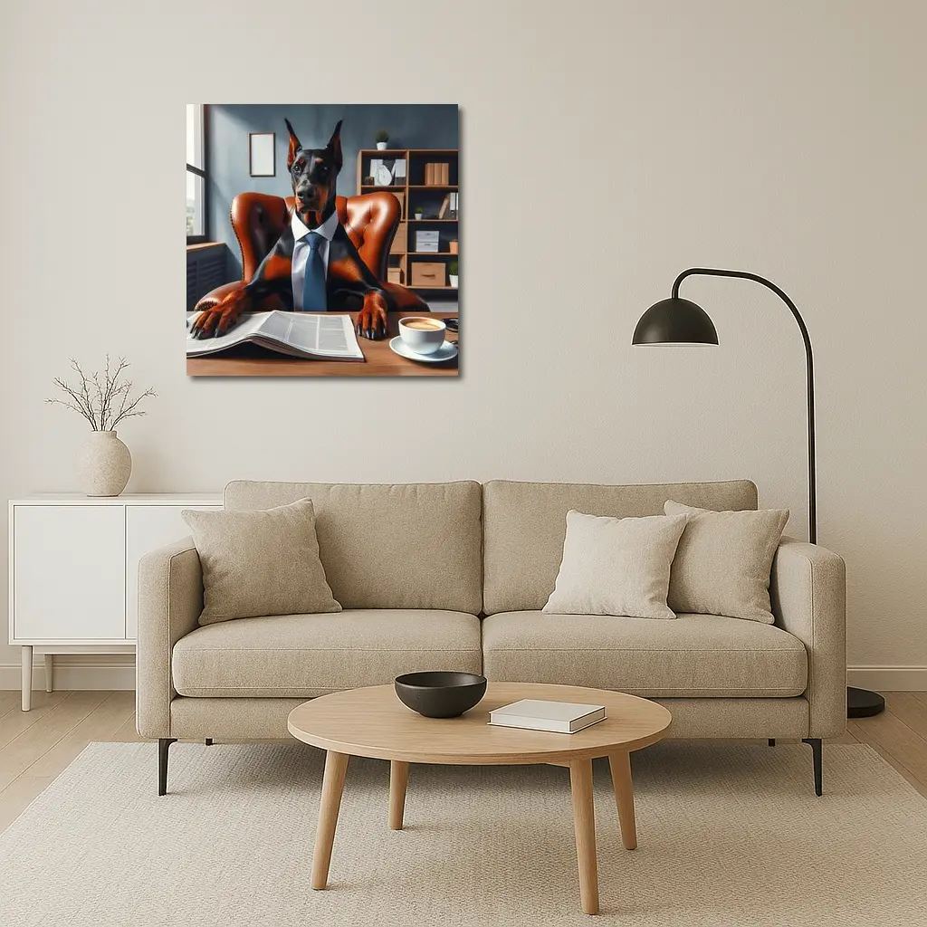 Doberman Pinscher Boss Office Suit Portrait – Wall Art