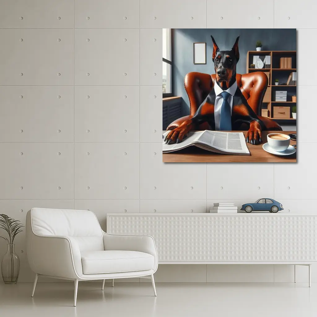Doberman Pinscher Boss Office Suit Portrait – Wall Art
